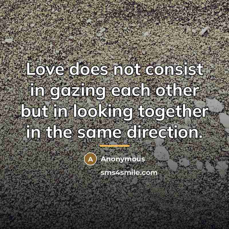 “Love does not consist in gazing each other but in…” quote by Anonymous