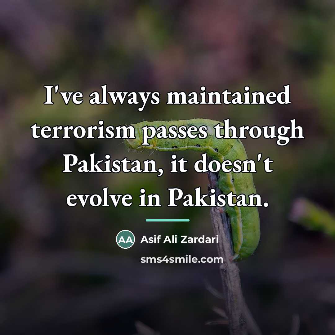 “I've always maintained terrorism passes through Pakistan, it doesn't evolve…” quote by Asif Ali Zardari