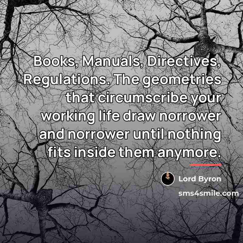 “Books, Manuals, Directives, Regulations. The geometries that circumscribe your working…” quote by Lord Byron