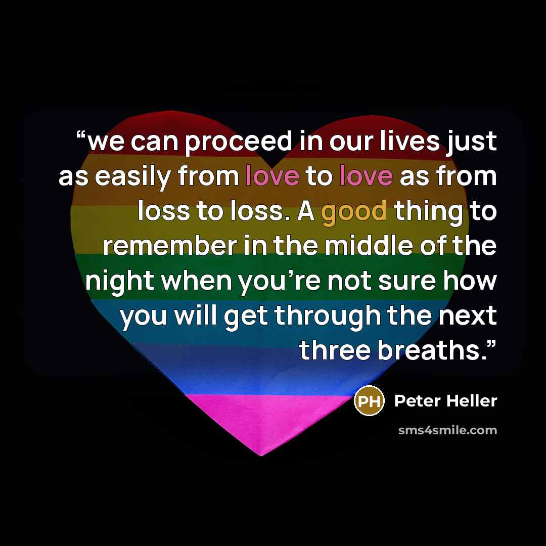 “we can proceed in our lives just as easily from love to love as from loss to loss. A good thing to remember in the middle of the night when you’re not sure how you will get through the next three breaths.” quote by Peter Heller