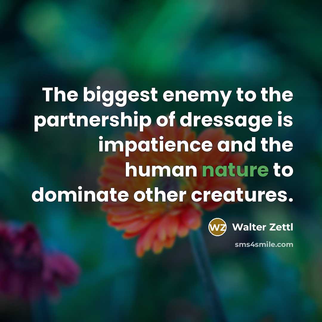 “The biggest enemy to the partnership of dressage is impatience…” quote by Walter Zettl