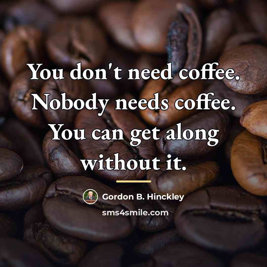 “You don't need coffee. Nobody needs coffee. You can get…” quote by Gordon B. Hinckley