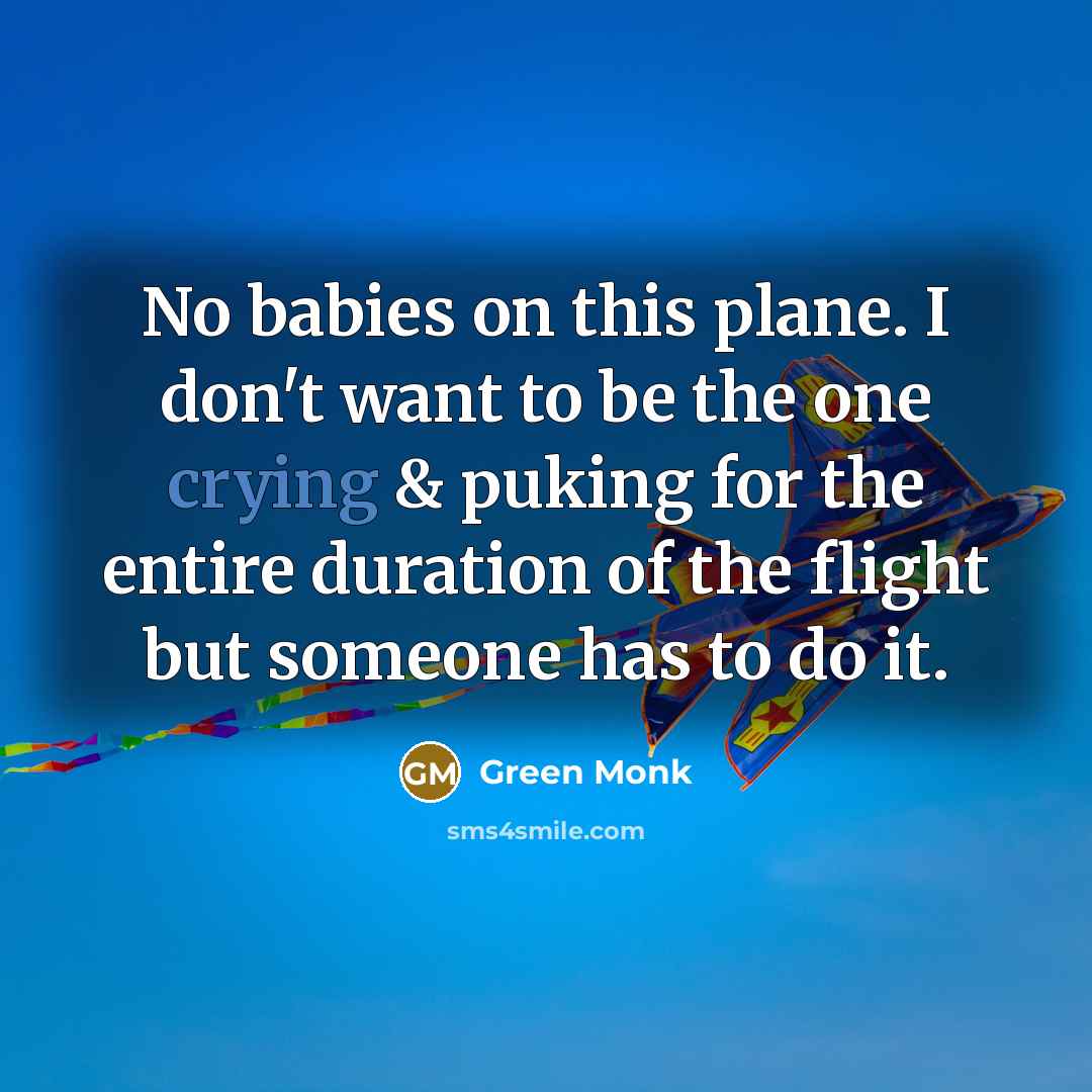 “No babies on this plane. I don't want to be the one crying & puking for the entire duration of the flight but someone has to do it.” quote by Green Monk