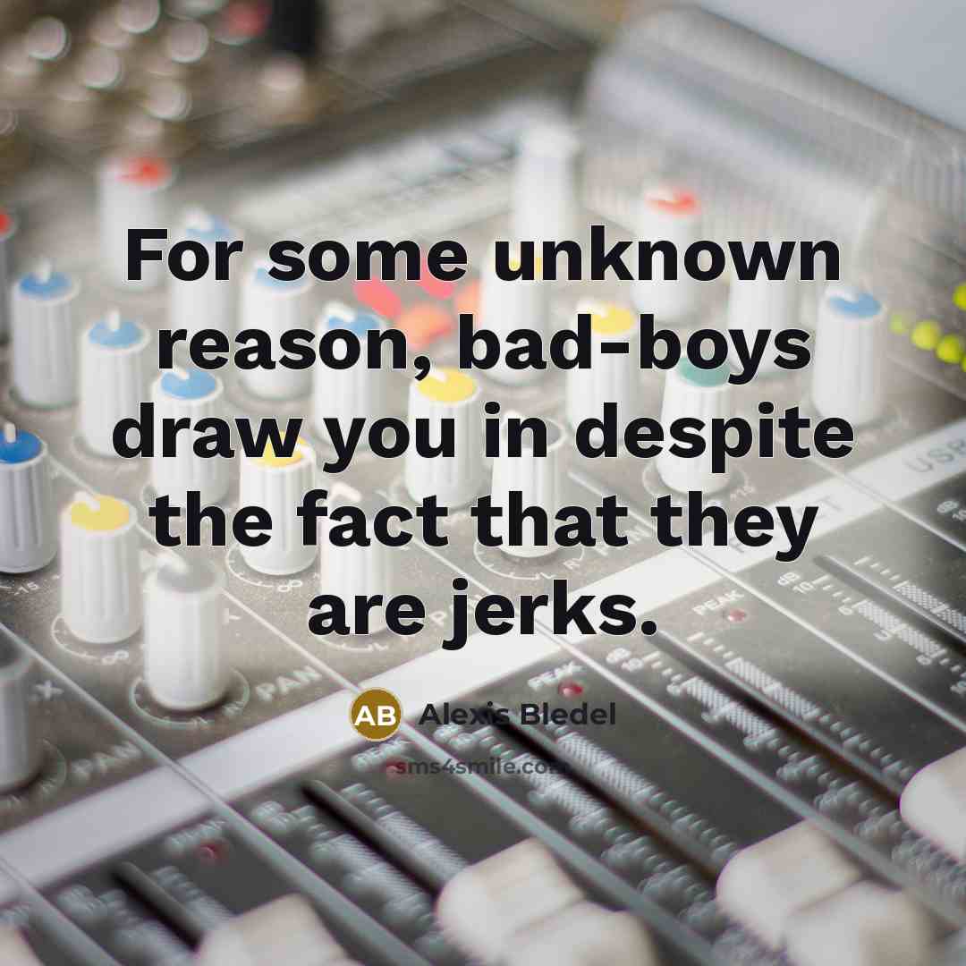 “For some unknown reason, bad-boys draw you in despite the fact that they are jerks.” quote by Alexis Bledel
