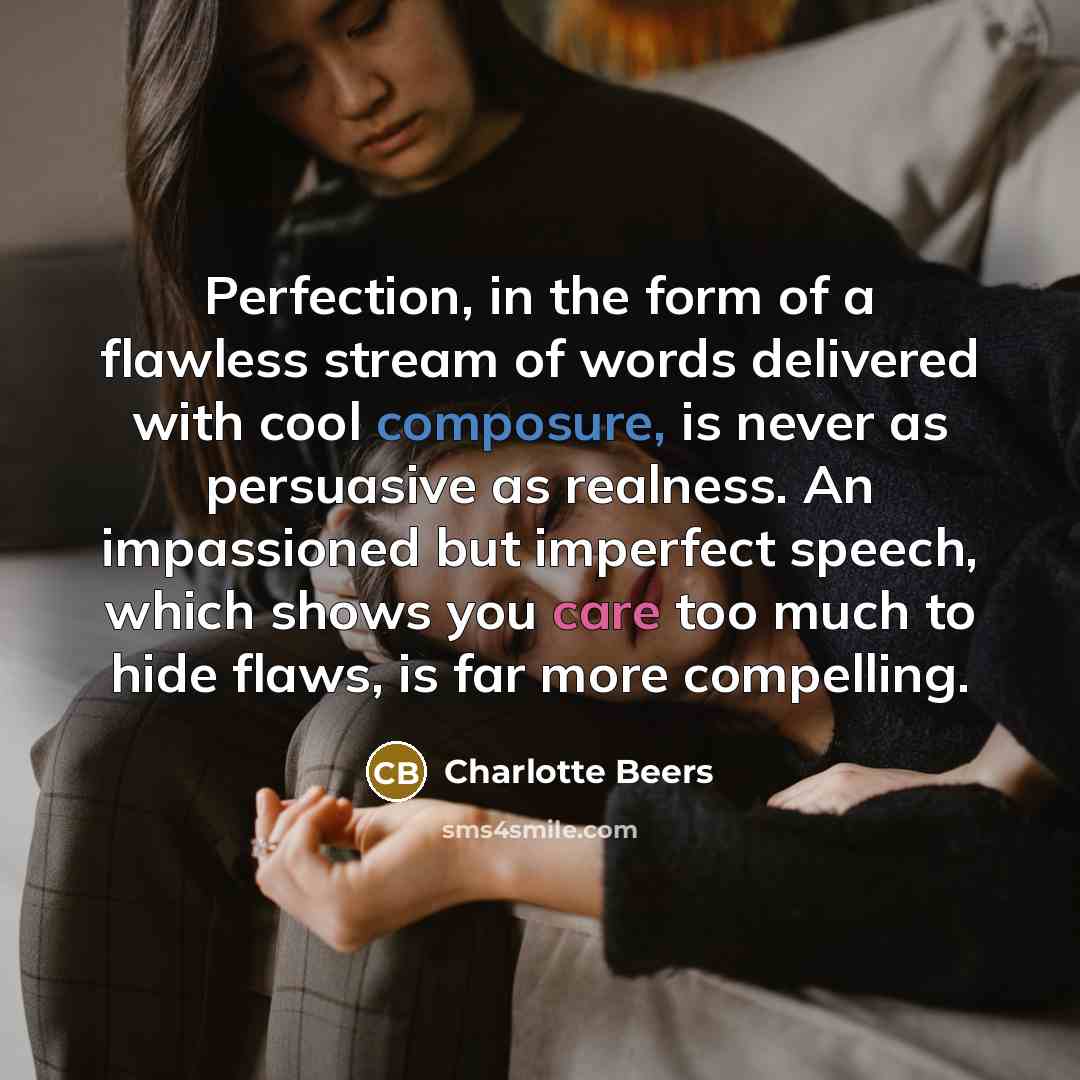 “Perfection, in the form of a flawless stream of words…” quote by Charlotte Beers
