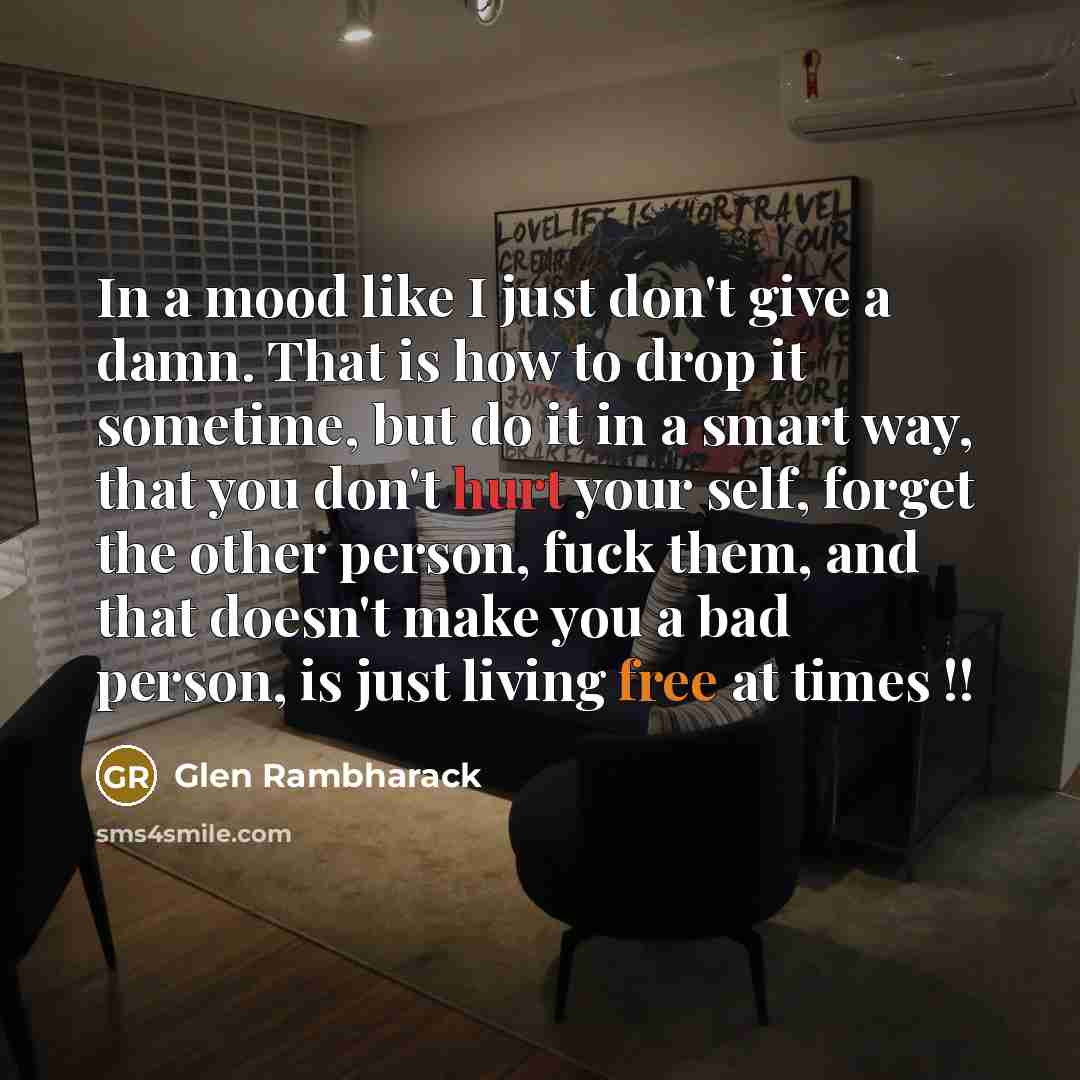 “In a mood like I just don't give a damn.…” quote by Glen Rambharack