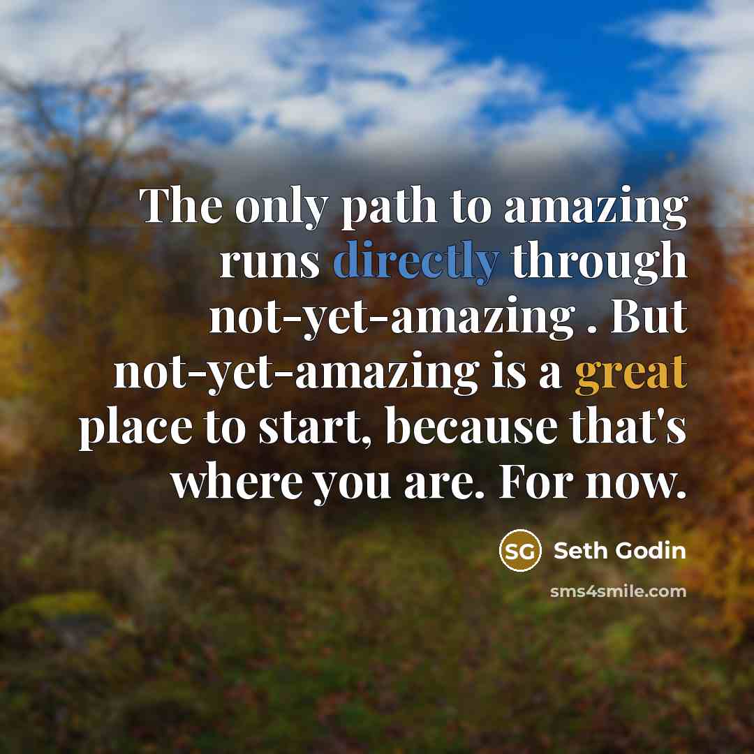 “The only path to amazing runs directly through not-yet-amazing . But not-yet-amazing is a great place to start, because that's where you are. For now.” quote by Seth Godin