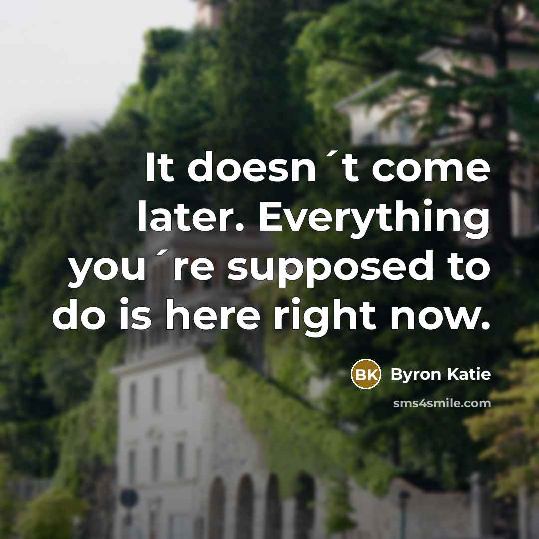 “It doesn´t come later. Everything you´re supposed to do is here right now.” quote by Byron Katie