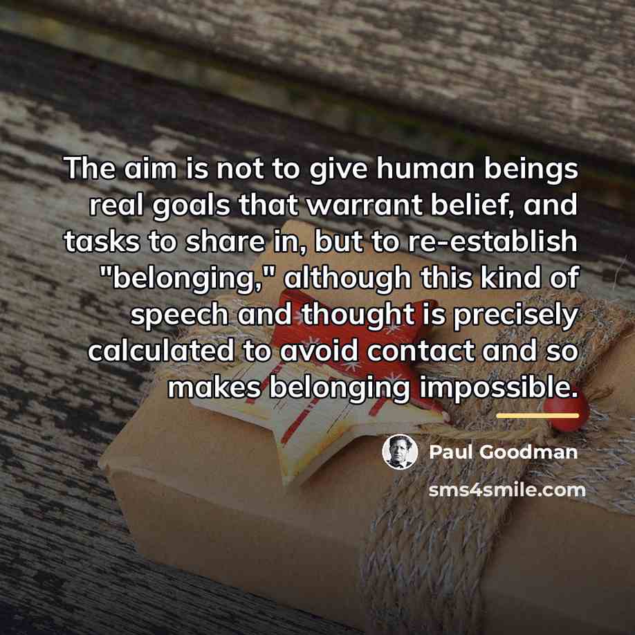 “The aim is not to give human beings real goals…” quote by Paul Goodman