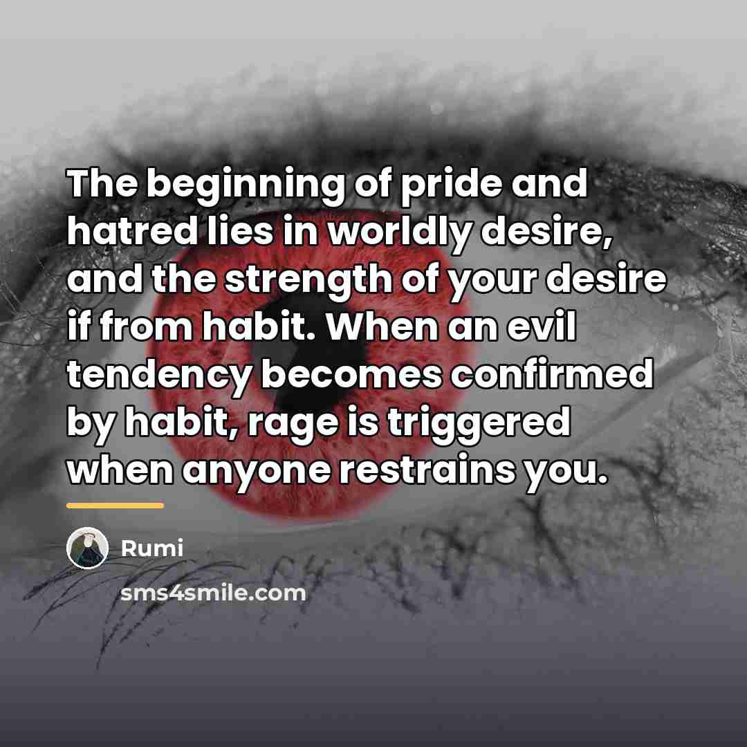 “The beginning of pride and hatred lies in worldly desire,…” quote by Rumi