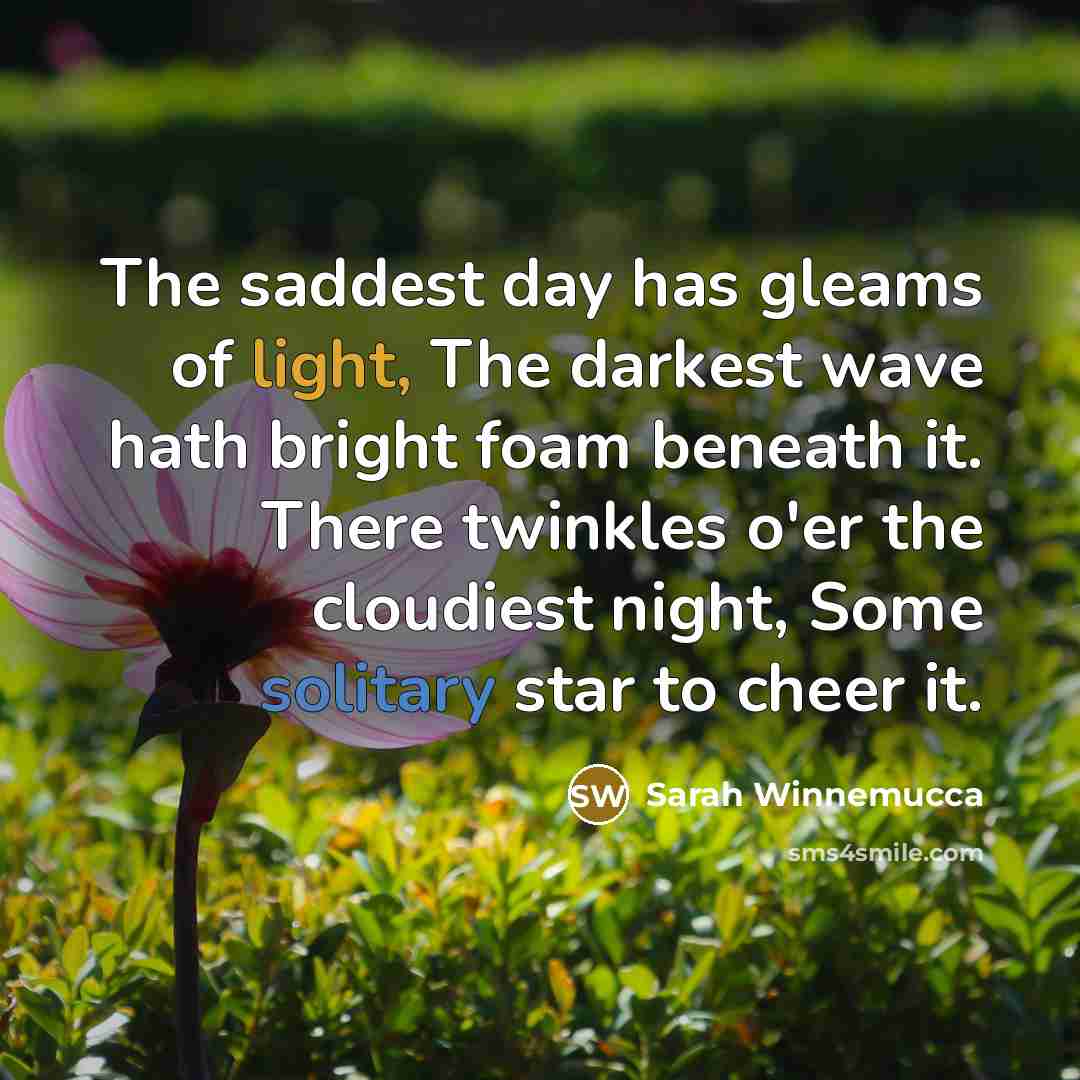 “The saddest day has gleams of light, The darkest wave…” quote by Sarah Winnemucca
