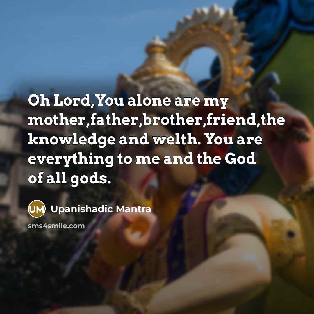 “Oh Lord,You alone are my mother,father,brother,friend,the knowledge and welth. You…” quote by Upanishadic Mantra