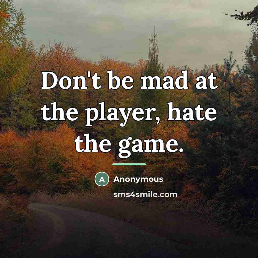 “Don't be mad at the player, hate the game.…” quote by Anonymous