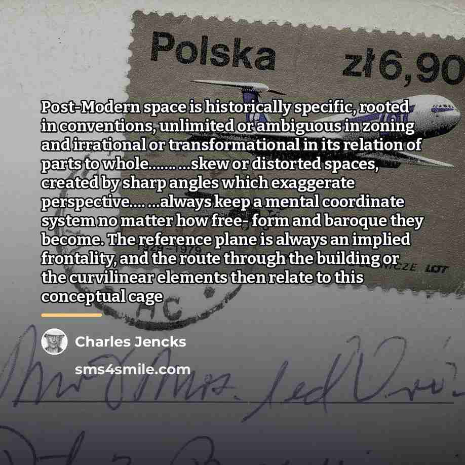 “Post-Modern space is historically specific, rooted in conventions, unlimited or…” quote by Charles Jencks