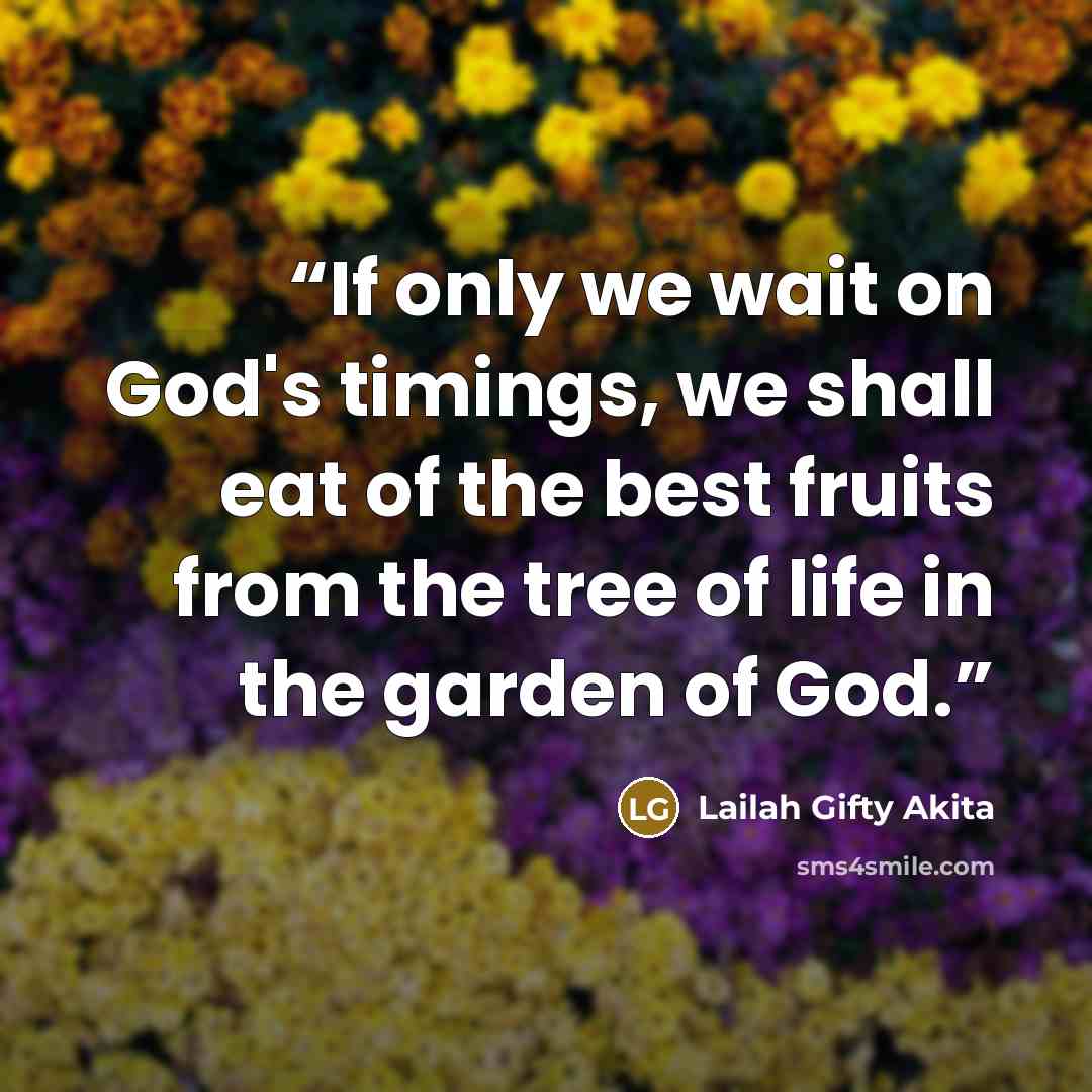 “If only we wait on God's timings, we shall eat of the best fruits from the tree of life in the garden of God.” quote by Lailah Gifty Akita