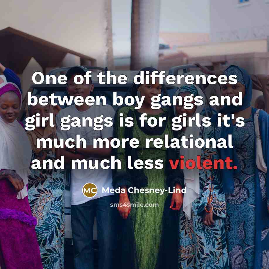 “One of the differences between boy gangs and girl gangs…” quote by Meda Chesney-Lind