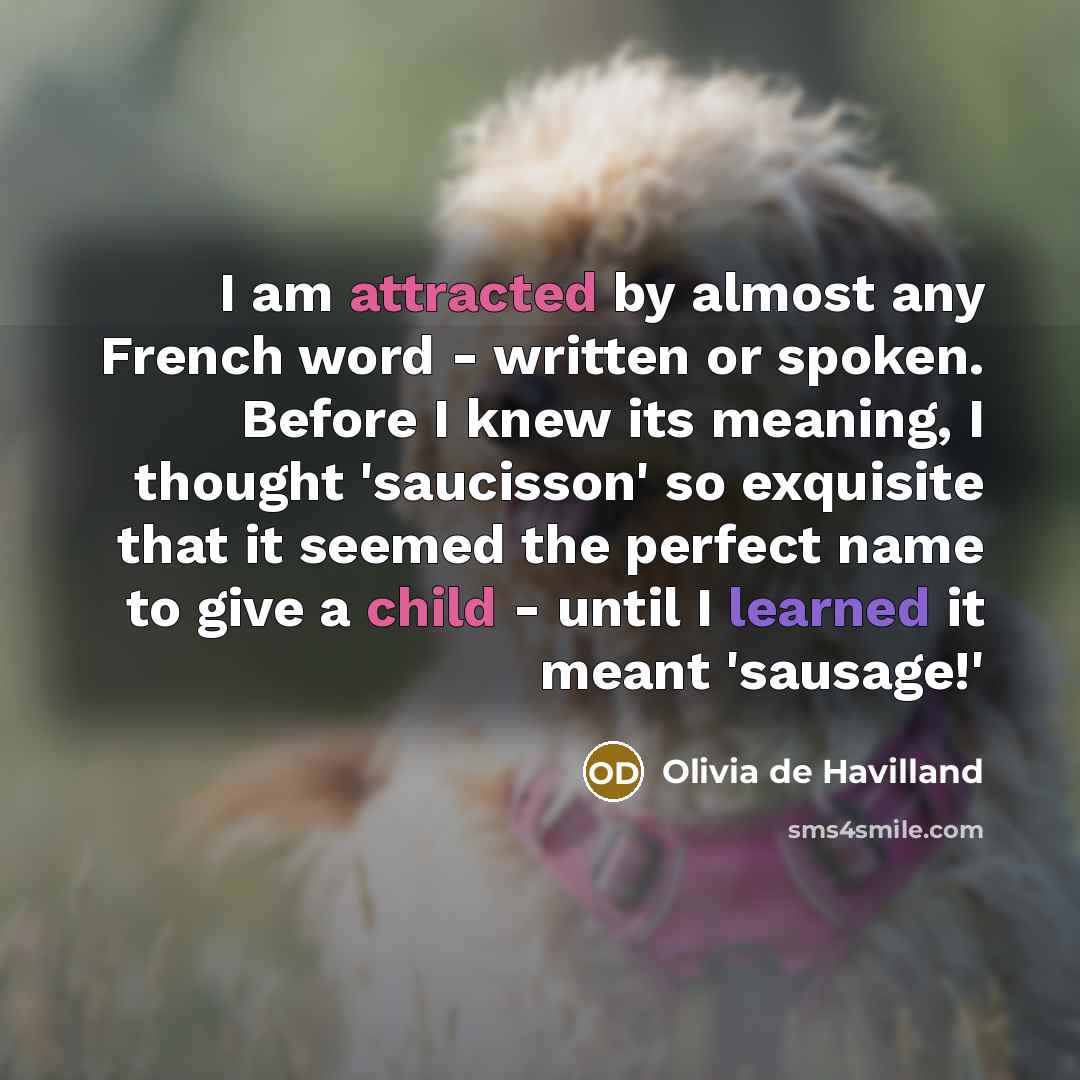 “I am attracted by almost any French word - written…” quote by Olivia De Havilland