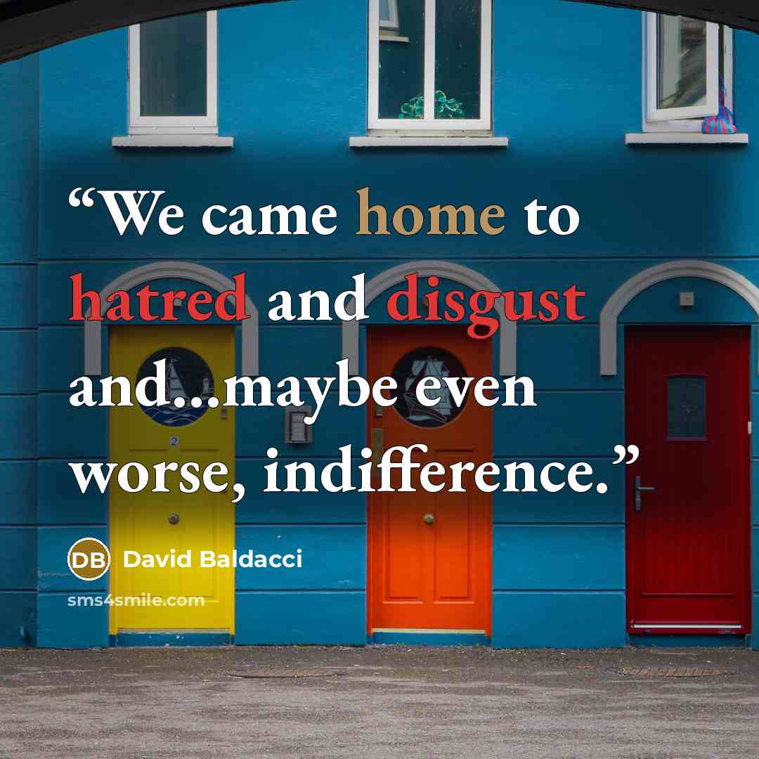 “We came home to hatred and disgust and…maybe even worse, indifference.” quote by David Baldacci