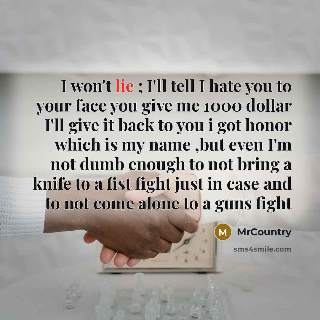 “I won't lie ; I'll tell I hate you to…” quote by MrCountry