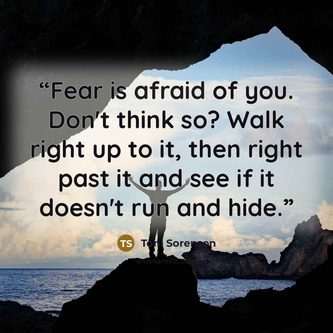 “Fear is afraid of you. Don't think so? Walk right up to it, then right past it and see if it doesn't run and hide.” quote by Toni Sorenson