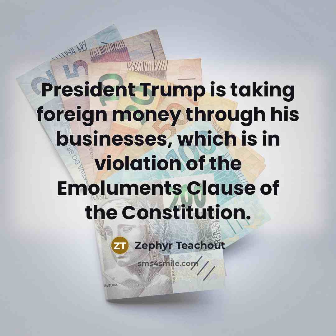 “President Trump is taking foreign money through his businesses, which…” quote by Zephyr Teachout