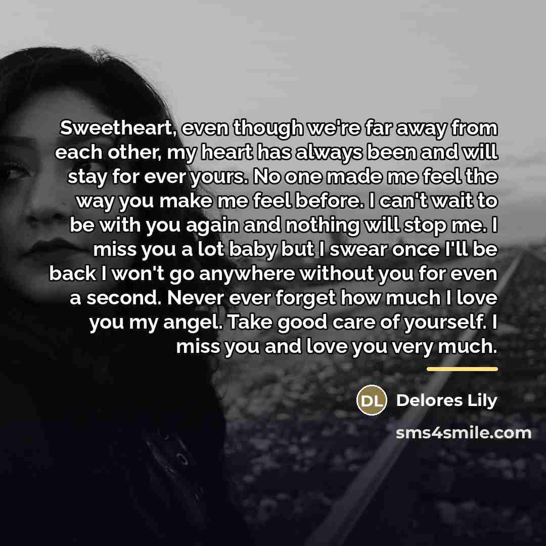 “Sweetheart, even though we're far away from each other, my…” quote by Delores Lily