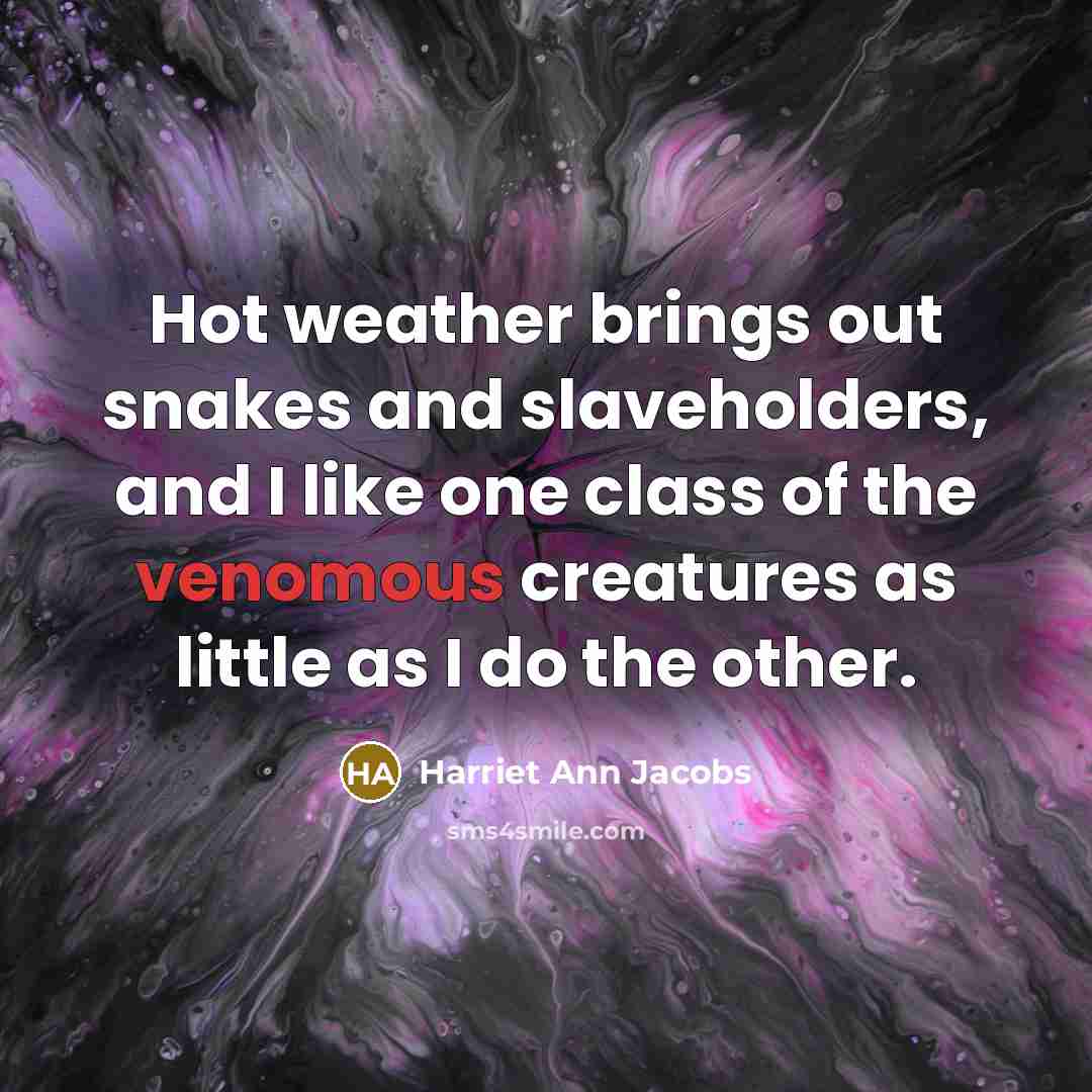 “Hot weather brings out snakes and slaveholders, and I like…” quote by Harriet Ann Jacobs