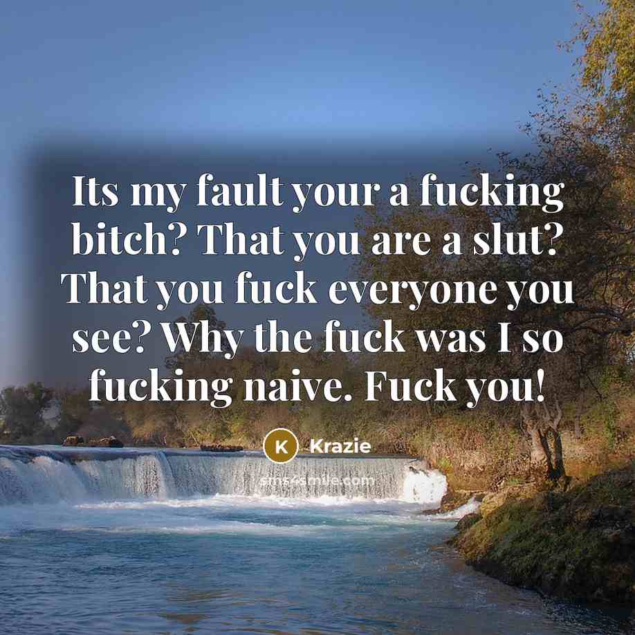 “Its my fault your a fucking bitch? That you are a slut? That you fuck everyone you see? Why the fuck was I so fucking naive. Fuck you!” quote by Krazie