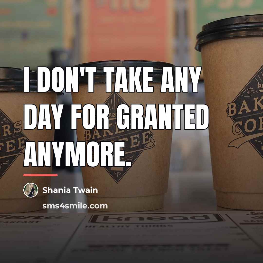 “I don't take any day for granted anymore.…” quote by Shania Twain