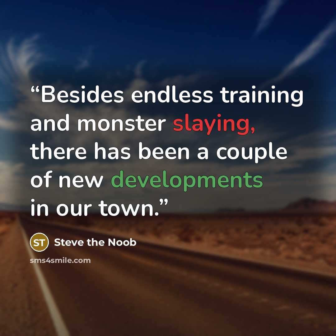 “Besides endless training and monster slaying, there has been a couple of new developments in our town.” quote by Steve the Noob