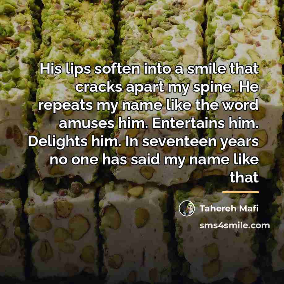 “His lips soften into a smile that cracks apart my…” quote by Tahereh Mafi