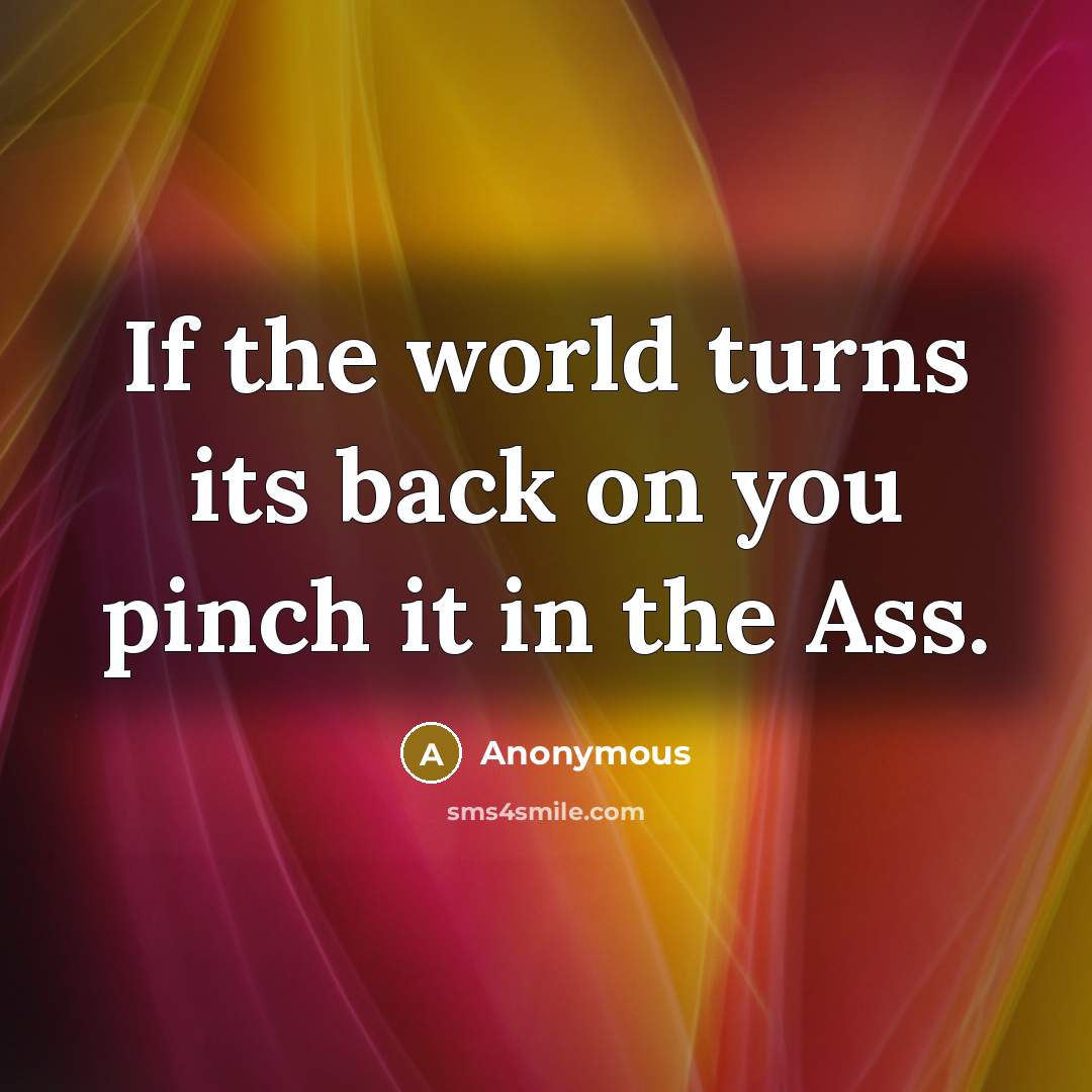 “If the world turns its back on you pinch it…” quote by Anonymous