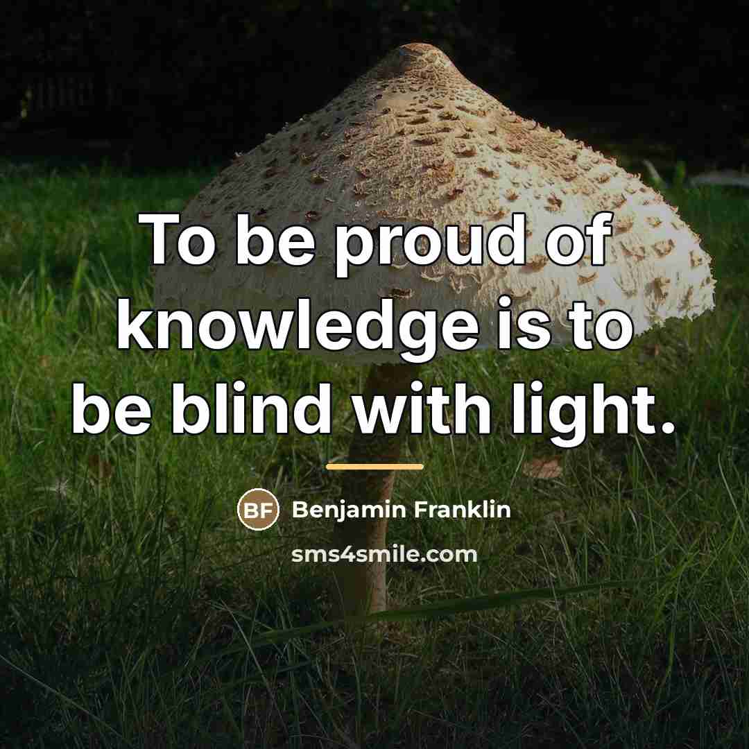 “To be proud of knowledge is to be blind with…” quote by Benjamin Franklin