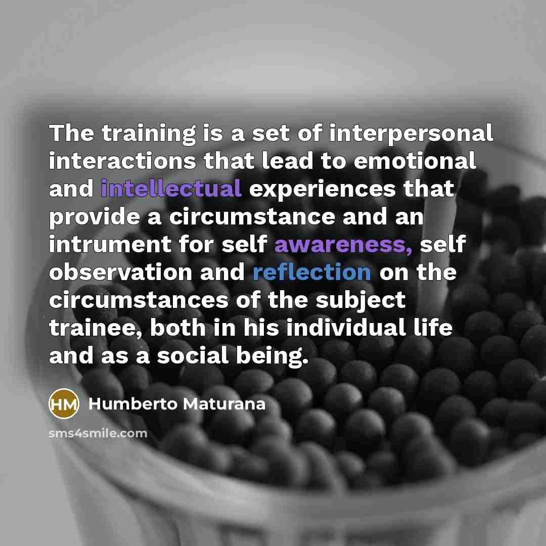 “The training is a set of interpersonal interactions that lead…” quote by Humberto Maturana