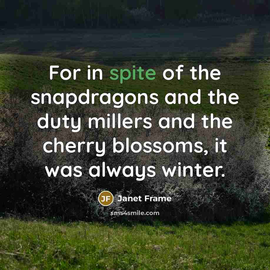“For in spite of the snapdragons and the duty millers…” quote by Janet Frame