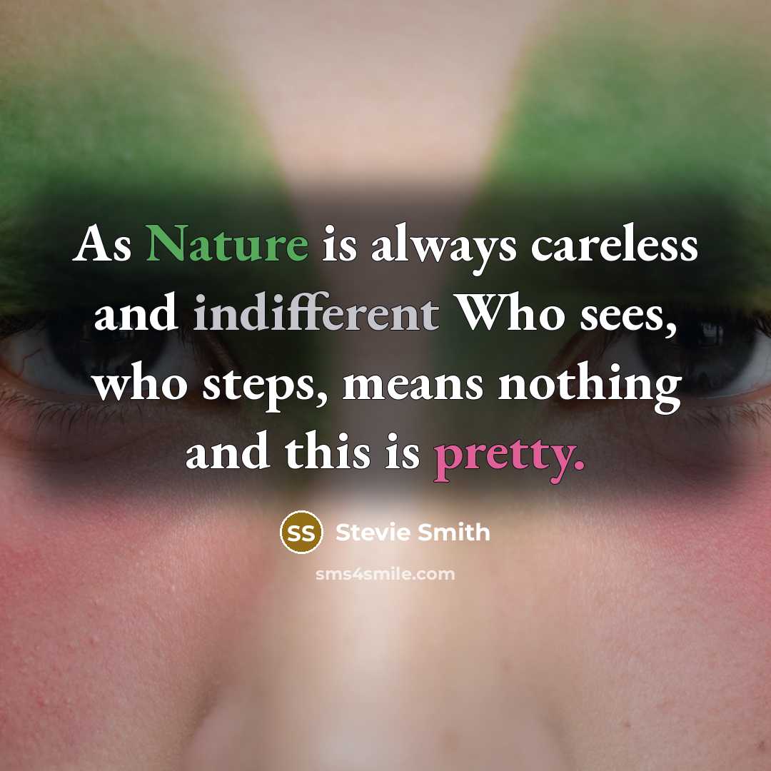 “As Nature is always careless and indifferent Who sees, who…” quote by Stevie Smith