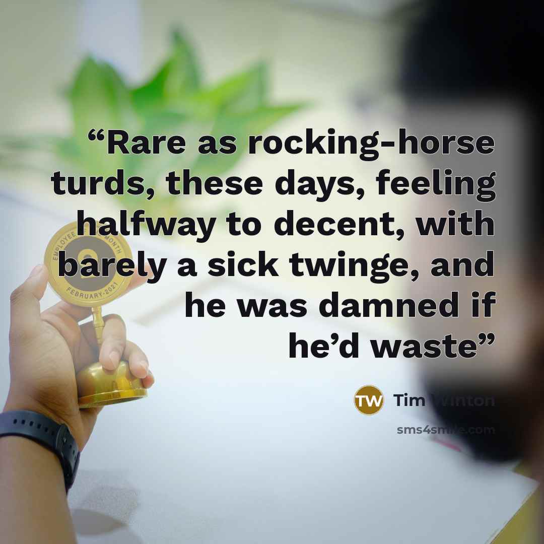 “Rare as rocking-horse turds, these days, feeling halfway to decent, with barely a sick twinge, and he was damned if he’d waste” quote by Tim Winton
