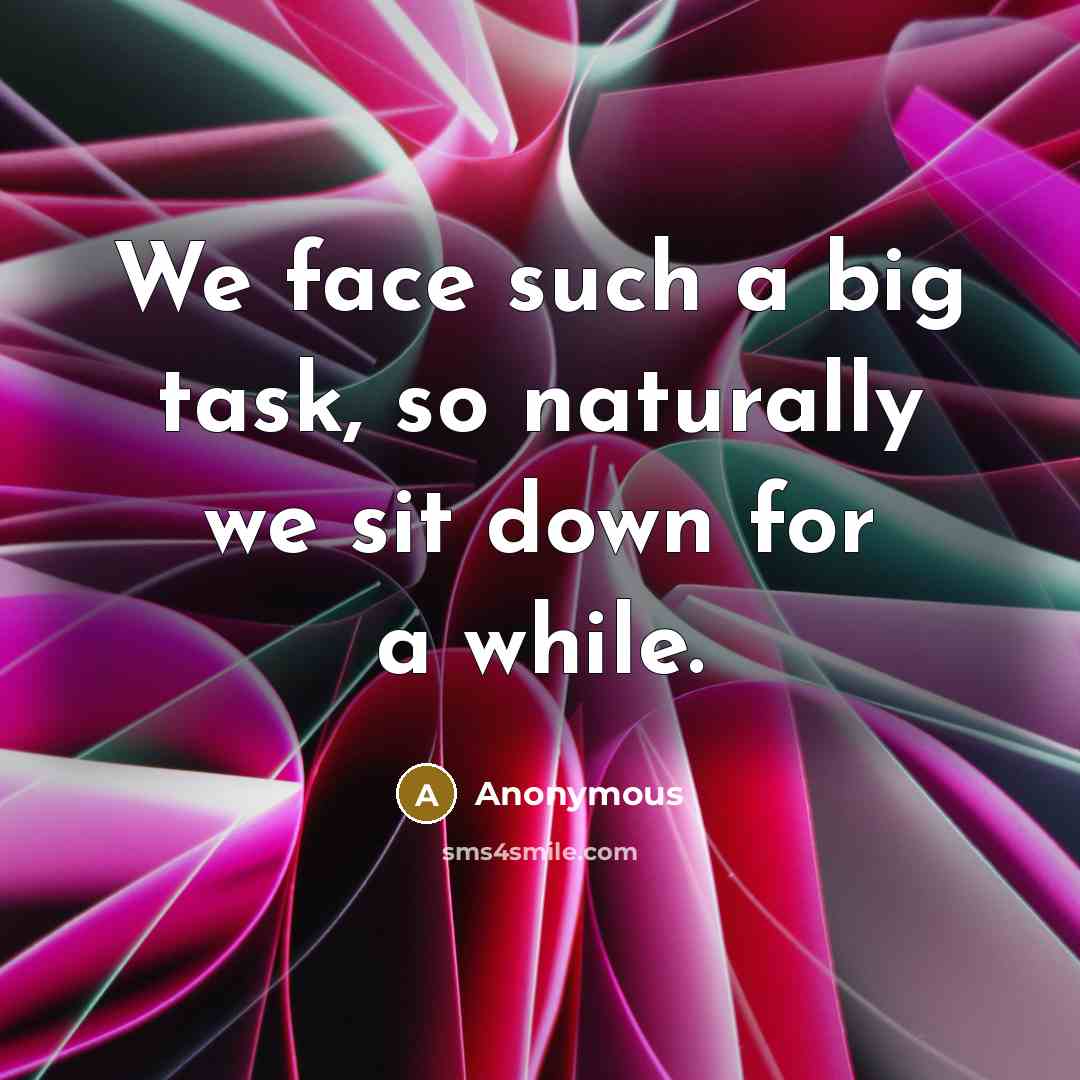 “We face such a big task, so naturally we sit down for a while.” quote by Anonymous