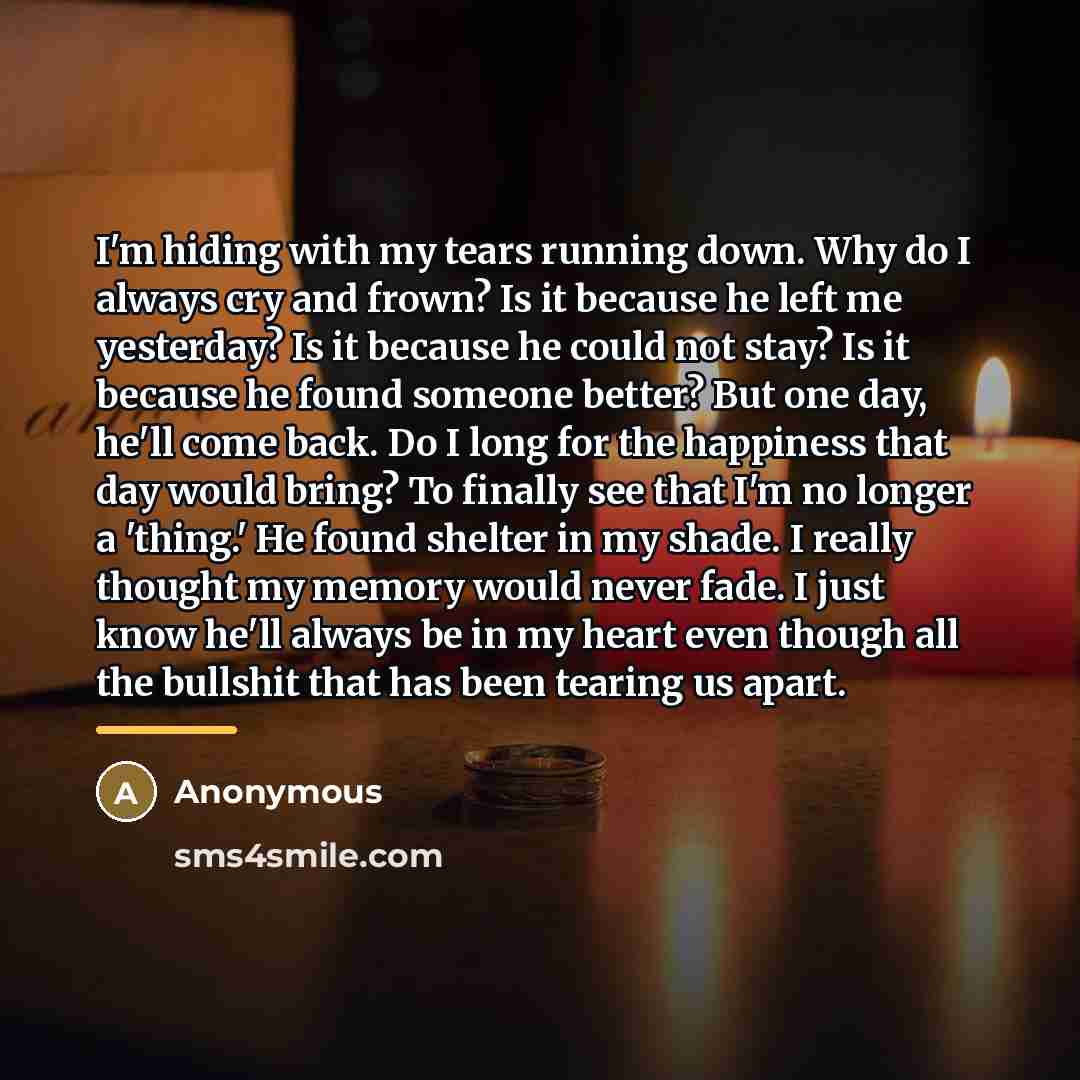 “I'm hiding with my tears running down. Why do I…” quote by Anonymous
