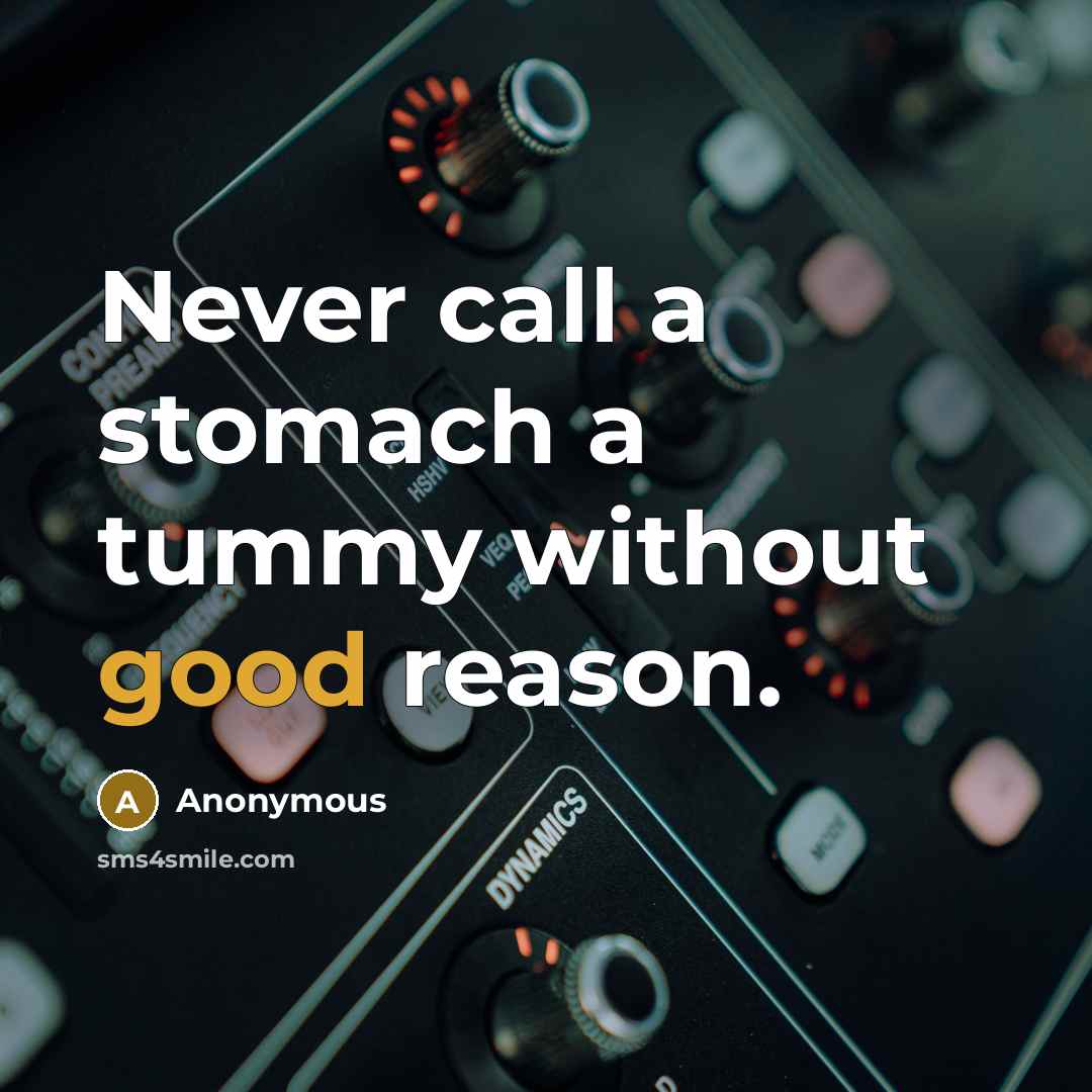 “Never call a stomach a tummy without good reason.” quote by Anonymous