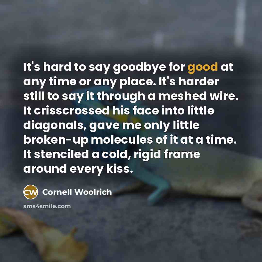 “It's hard to say goodbye for good at any time…” quote by Cornell Woolrich
