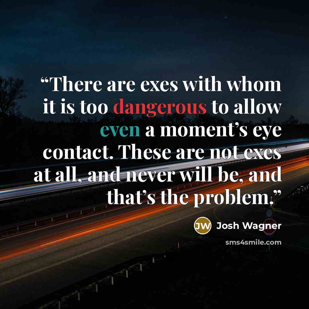 “There are exes with whom it is too dangerous to allow even a moment’s eye contact. These are not exes at all, and never will be, and that’s the problem.” quote by Josh Wagner