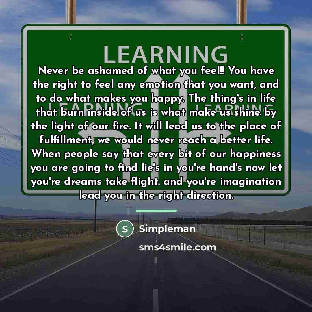 “Never be ashamed of what you feel!! You have the…” quote by Simpleman