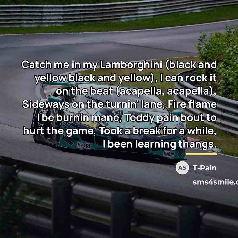 “Catch me in my Lamborghini (black and yellow black and…” quote by T-Pain