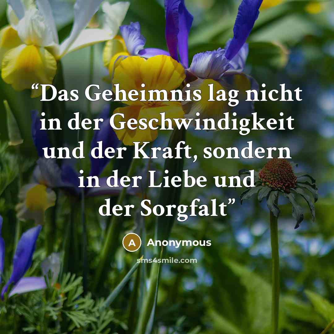 “Das Geheimnis lag nicht in der Geschwindigkeit und der Kraft, sondern in der Liebe und der Sorgfalt” quote by Anonymous