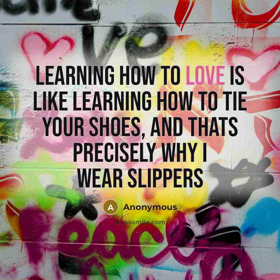 “Learning how to love is like learning how to tie your shoes, and thats precisely why I wear slippers” quote by Anonymous