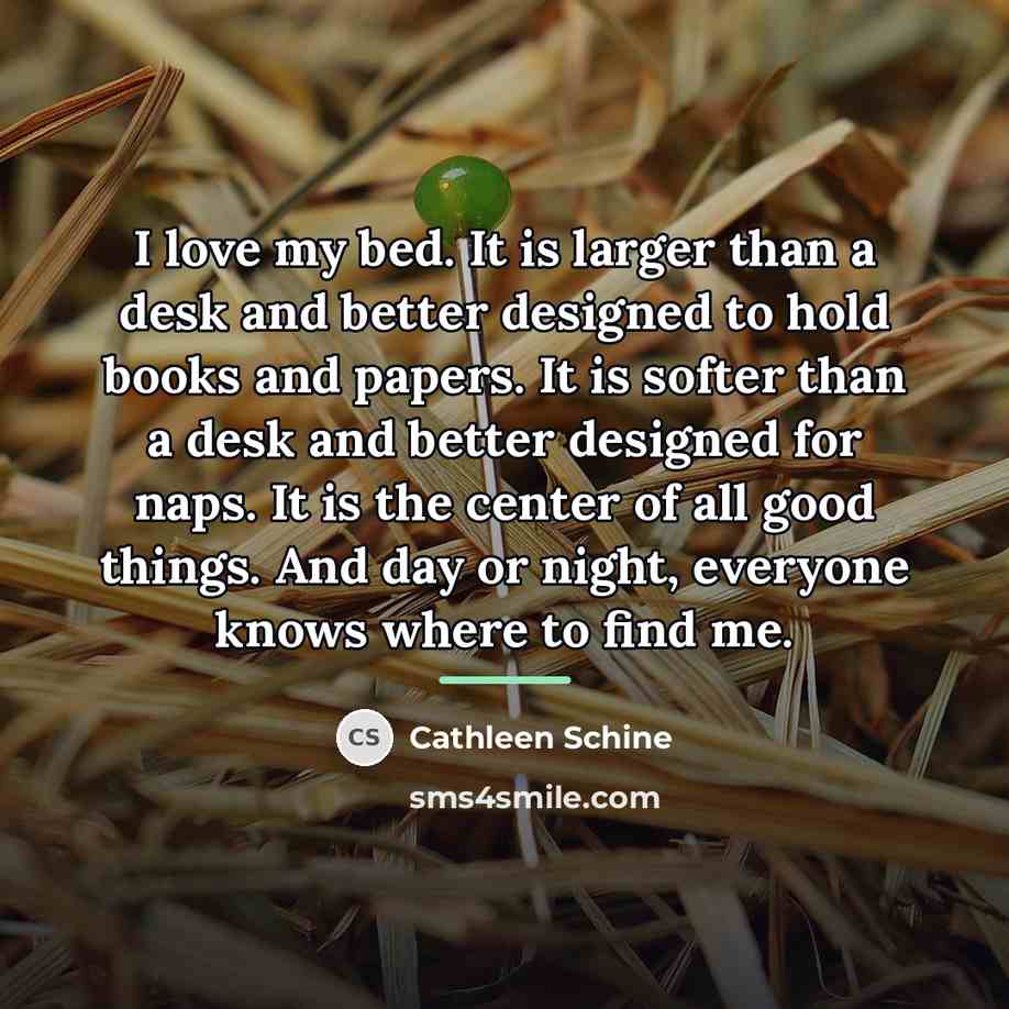“I love my bed. It is larger than a desk…” quote by Cathleen Schine