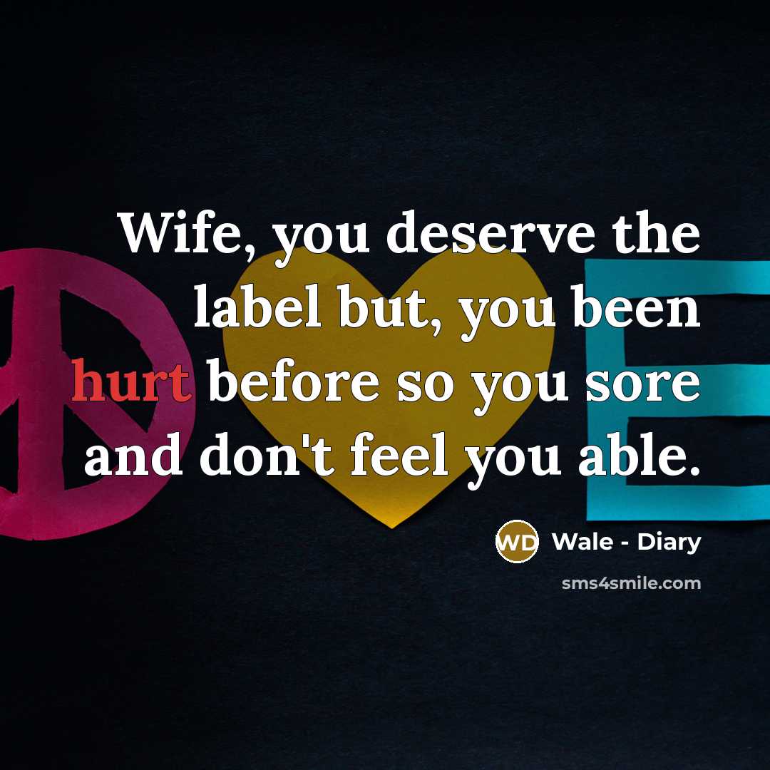 “Wife, you deserve the label but, you been hurt before so you sore and don't feel you able.” quote by Wale - Diary