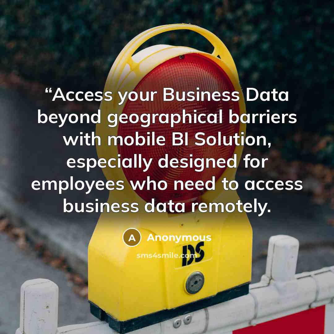 ““Access your Business Data beyond geographical barriers with mobile BI Solution, especially designed for employees who need to access business data remotely.” quote by Anonymous