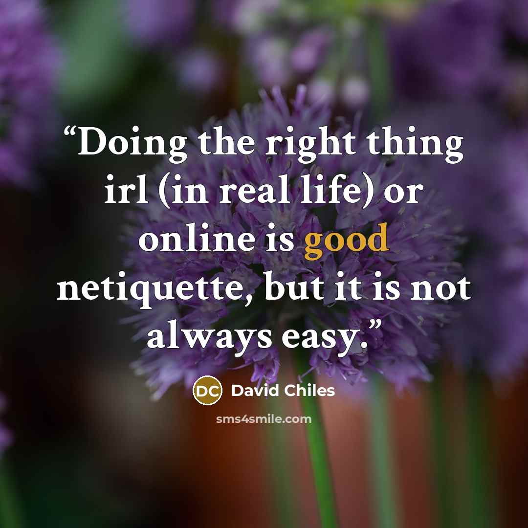 “Doing the right thing irl (in real life) or online is good netiquette, but it is not always easy.” quote by David Chiles